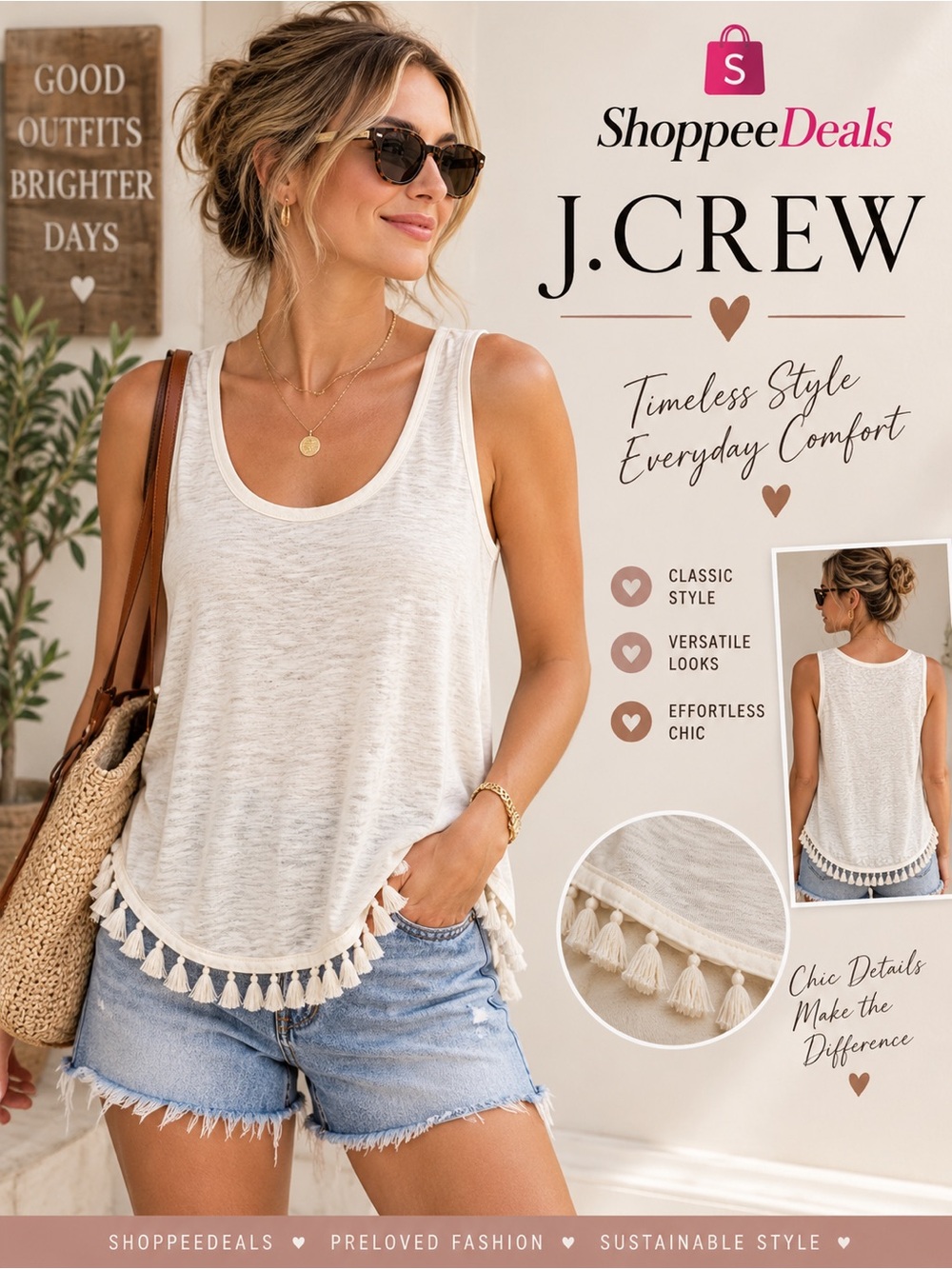 J.Crew Ivory Knit Sleeveless Tassel Fringe Scoop Neck Top